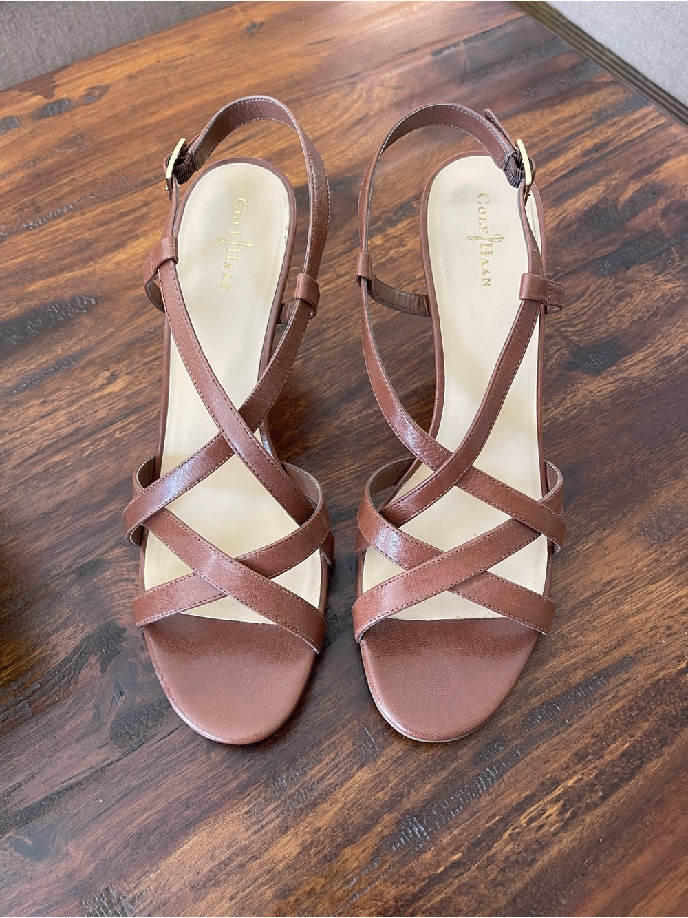 Cole Haan Brown Leather Crisscross Slingback Heels
